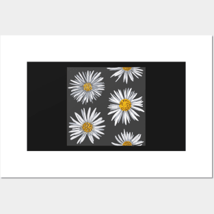 White asters on dark gray, dense Posters and Art